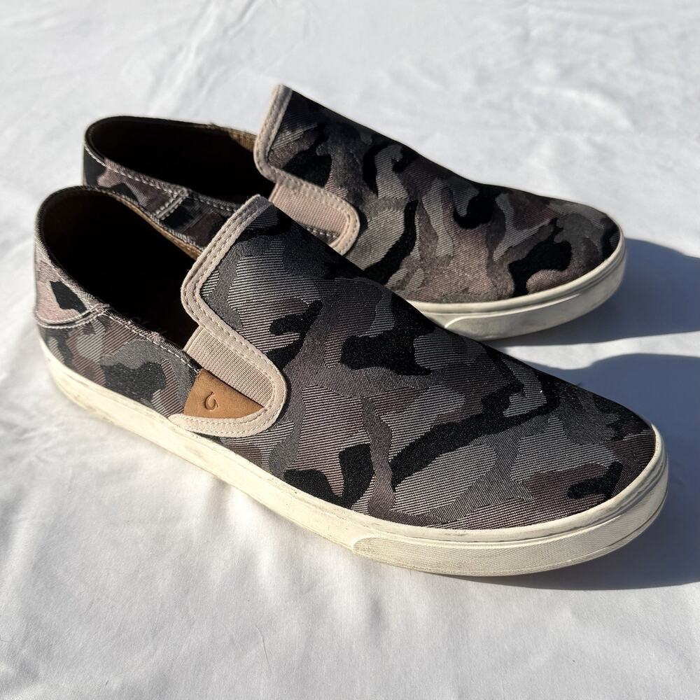 Olukai Pehuea Pa'i Women's 11 EU 41 Grey Camo Slip On Casual Shoes Sneakers